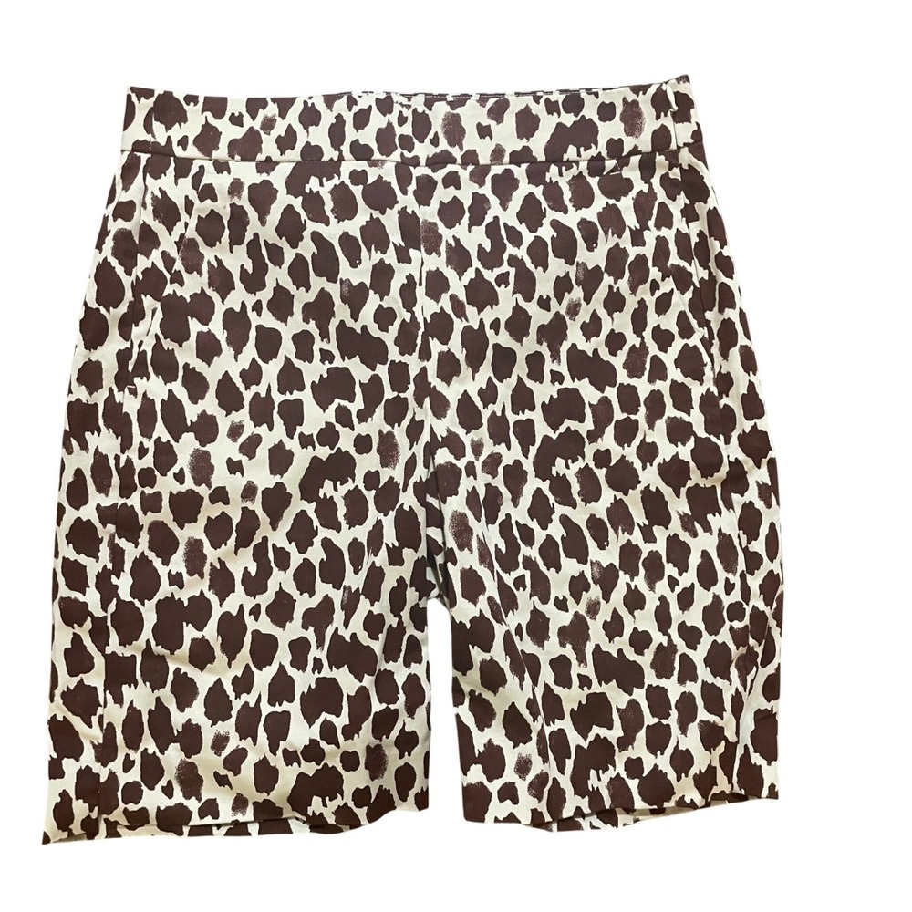 J.Crew‎ Re-Imagined Giraffe Animal Print Shorts Brown Cream Size 4  Cotton